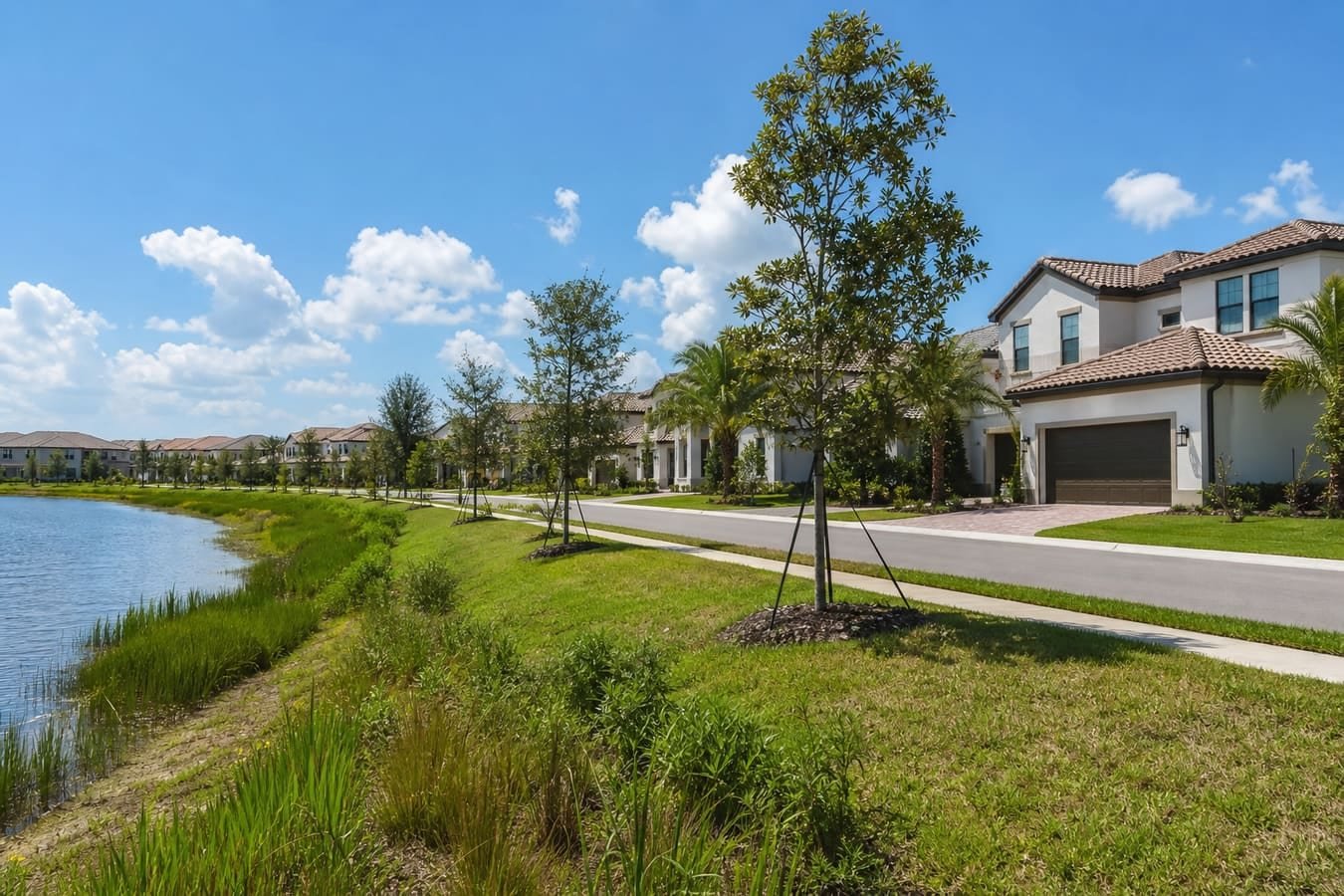 Newer west Orange County suburban homes along a landscaped boulevard — wildlife removal service area for Horizon West, FL