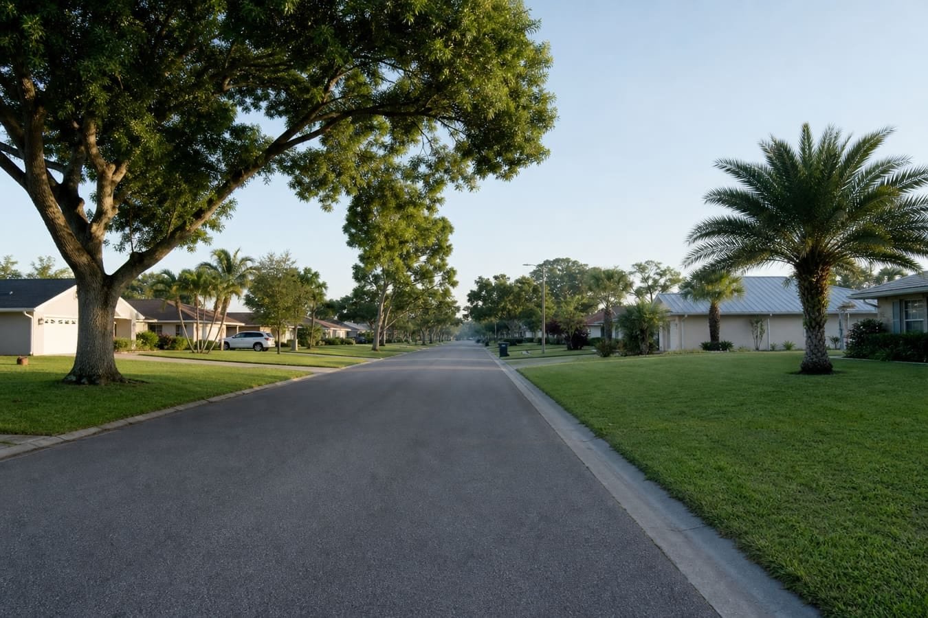 Quiet central Brevard tree-lined neighborhood street — wildlife removal service area for June Park, FL