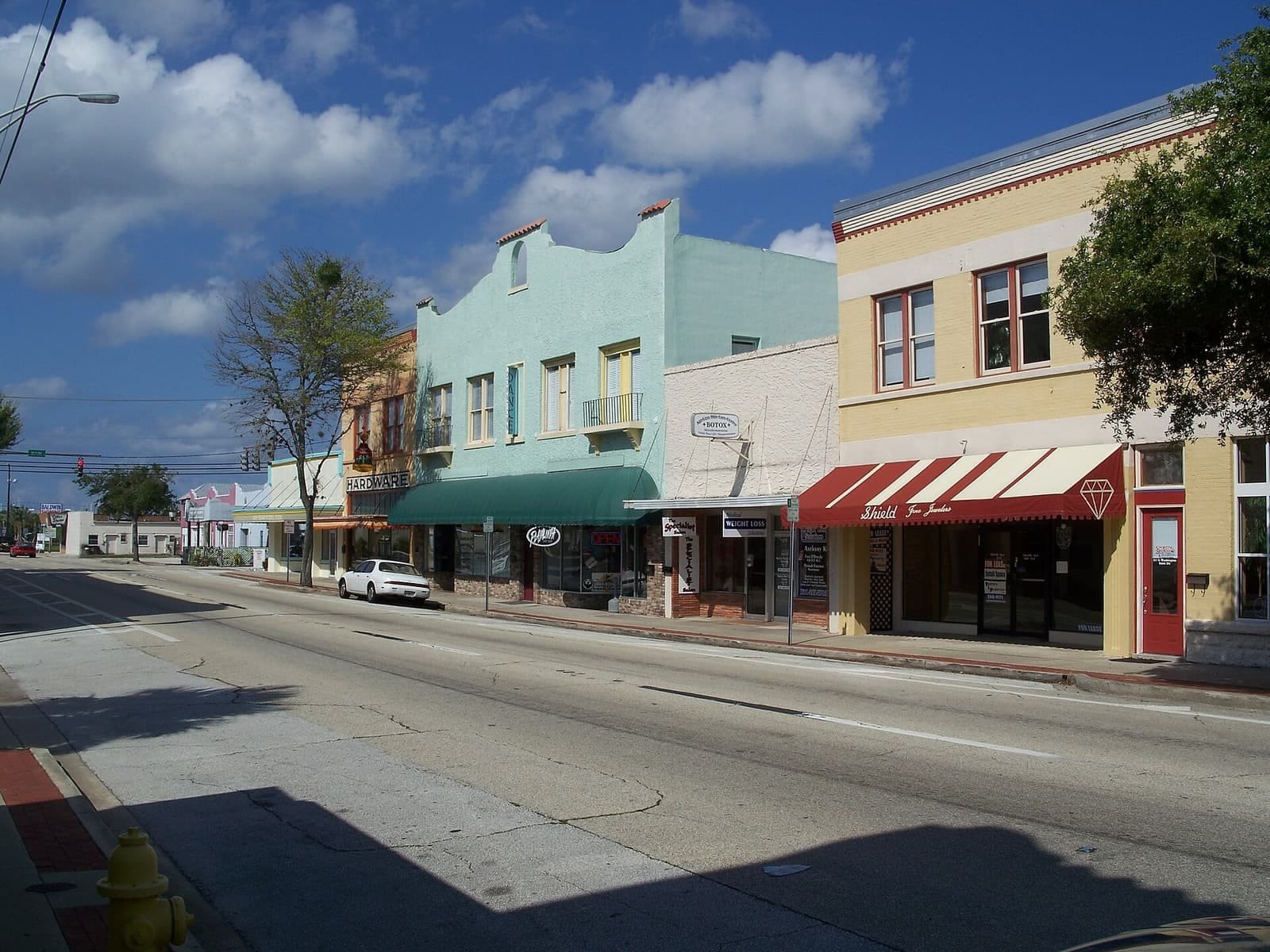 Historic commercial district buildings in downtown Titusville, Florida — wildlife removal service area for Titusville, FL
