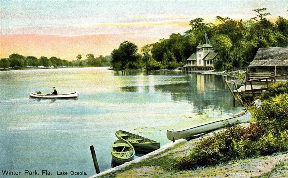 Historic postcard view of Lake Osceola in Winter Park, Florida — wildlife removal service area for Winter Park, FL
